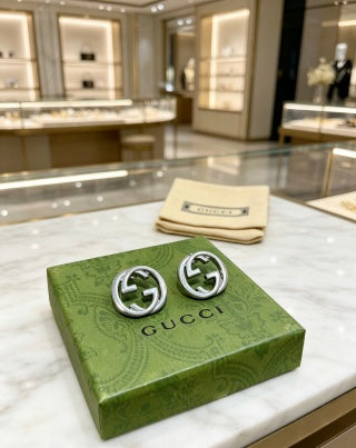 Gucci Interlocking G Circular Crystal Stud Earrings
