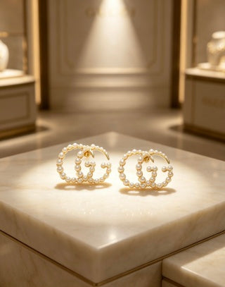 Gucci Interlocking G Pearl Circle Stud Earrings