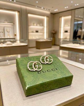 Gucci Interlocking G Pearl Circle Stud Earrings