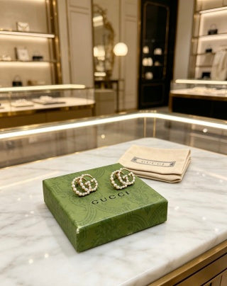 Gucci Interlocking G Pearl Circle Stud Earrings