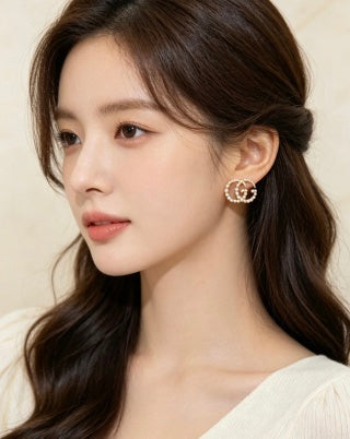 Gucci Interlocking G Pearl Circle Stud Earrings