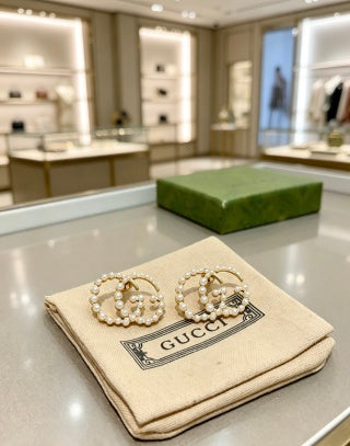 Gucci Interlocking G Pearl Circle Stud Earrings