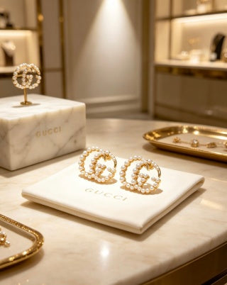 Gucci Interlocking G Pearl Circle Stud Earrings