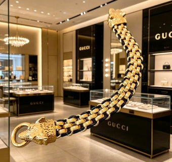 Gucci Interlocking G Lion Head Woven Chain Bracelet