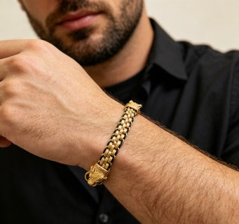 Gucci Interlocking G Lion Head Woven Chain Bracelet