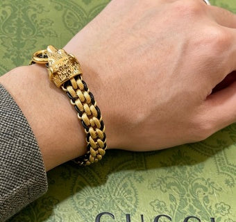 Gucci Interlocking G Lion Head Woven Chain Bracelet