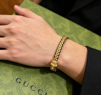 Gucci Interlocking G Lion Head Woven Chain Bracelet