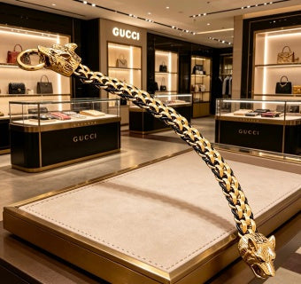 Gucci Interlocking G Lion Head Woven Chain Bracelet