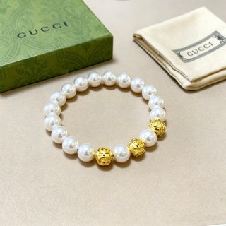 Gucci Interlocking G Pearl Bead Medallion Bracelet
