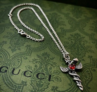 Gucci Interlocking G Winged Cross Pendant Necklace