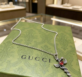 Gucci Interlocking G Winged Cross Pendant Necklace