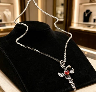Gucci Interlocking G Winged Cross Pendant Necklace