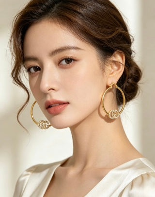 Gucci Interlocking G Crystal Circle Hoop Earrings