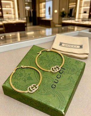 Gucci Interlocking G Crystal Circle Hoop Earrings