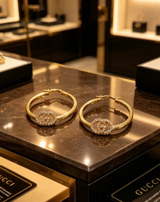 Gucci Interlocking G Crystal Circle Hoop Earrings