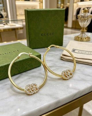Gucci Interlocking G Crystal Circle Hoop Earrings