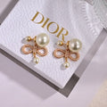 Dior Pearl Bow Crystal Stud Earrings