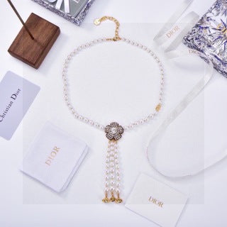 Dior Pearl Medallion Crystal Tassel Necklace