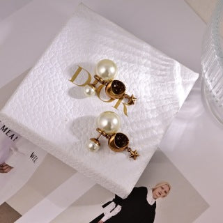 Dior Pearl Obsidian Medallion Drop Stud Earrings