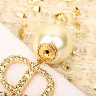 Dior Pearl CD Crystal Drop Stud Earrings