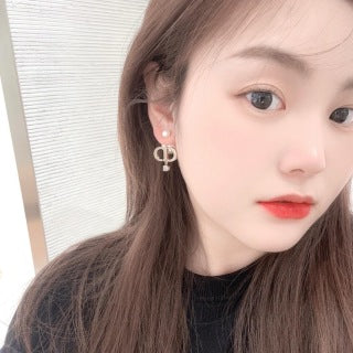 Dior Pearl CD Crystal Drop Stud Earrings