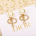 Dior Pearl CD Crystal Drop Stud Earrings