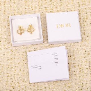 Dior Pearl CD Crystal Drop Stud Earrings