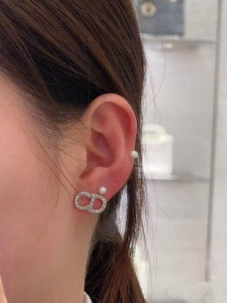 Dior CD Crystal Bow Stud Earrings