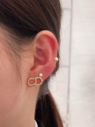 Dior CD Crystal Bow Stud Earrings