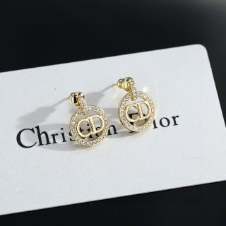 Dior Crystal CD Oval Stud Earrings