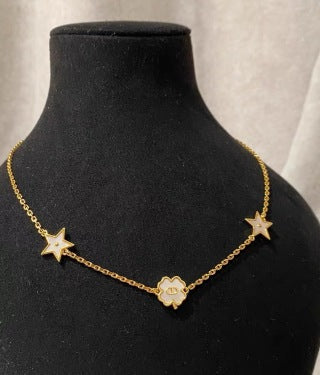 Dior Star Flower Charm Gold Chain Necklace
