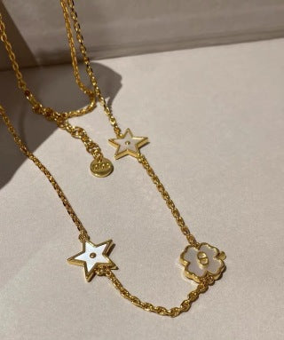 Dior Star Flower Charm Gold Chain Necklace