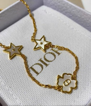 Dior Star Flower Charm Gold Chain Necklace