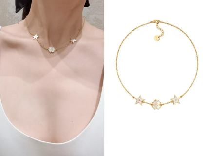 Dior Star Flower Charm Gold Chain Necklace