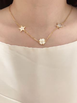 Dior Star Flower Charm Gold Chain Necklace