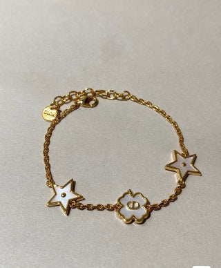 Dior Star Flower Charm Gold Chain Bracelet
