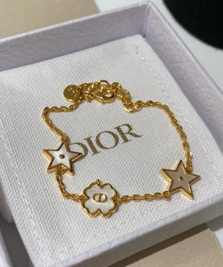 Dior Star Flower Charm Gold Chain Bracelet
