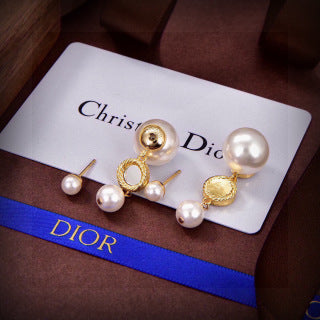 Dior Pearl Crystal Medallion Drop Stud Earrings