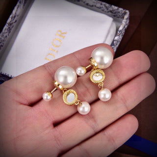Dior Pearl Crystal Medallion Drop Stud Earrings