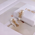 Dior Butterfly Pearl CD Drop Stud Earrings
