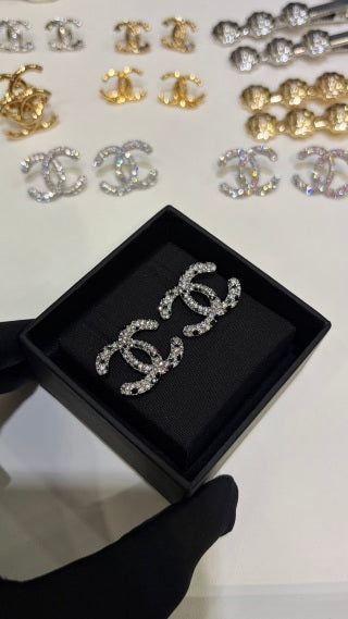 CHANEL Crystal Interlocking Stud Earrings