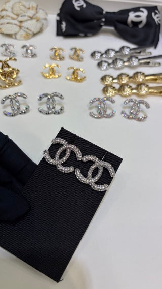 CHANEL Crystal Interlocking Stud Earrings
