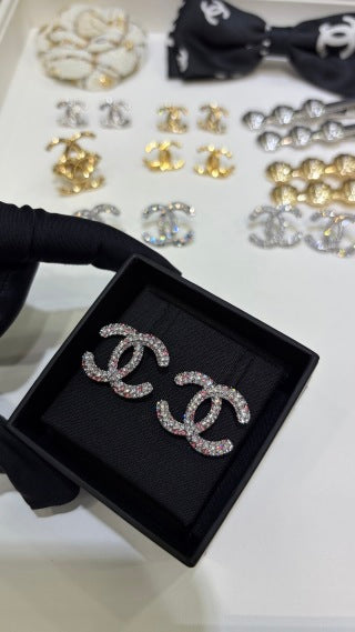 CHANEL Crystal Interlocking Stud Earrings
