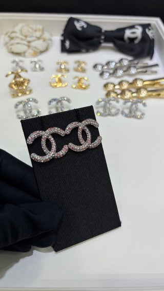 CHANEL Crystal Interlocking Stud Earrings