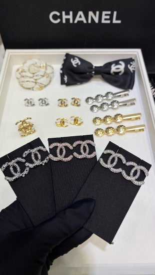 CHANEL Crystal Interlocking Stud Earrings