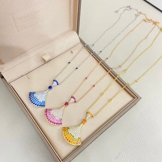 Bvlgari Colorful Gemstone Fan Pendant Necklace – Elegant Luxury Jewelry