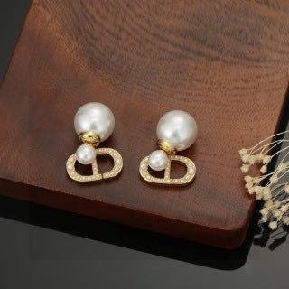 Dior Pearl CD Crystal Medallion Stud Earrings