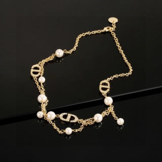 Dior Pearl CD Charm Layered Necklace