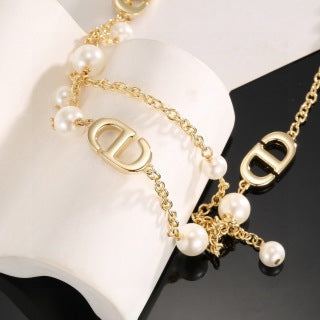 Dior Pearl CD Charm Layered Necklace