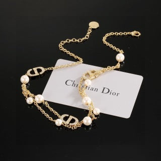 Dior Pearl CD Charm Layered Necklace